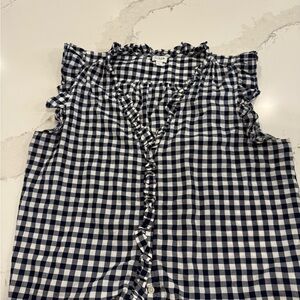J.Crew Navy and White Gingham Ruffle Blouse